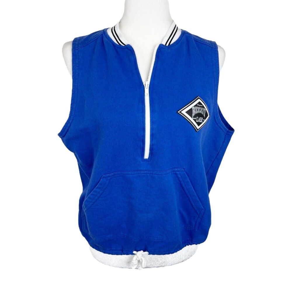 Vintage Bizzit Collection Tank Top Women Medium Blue Half Zip Pockets Sleeveless